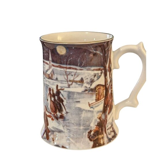 Carling OKeefe Vintage Tankard Beer Stein Mug Fine Bone China Skating Scene - Picture 1 of 6